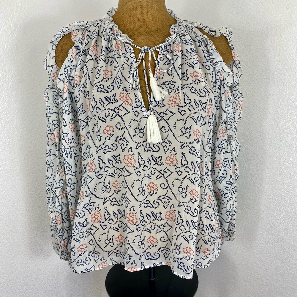 New Ulla Johnson Dunia 100% Silk Blouse in Blanc Size 4 Tassel Tie Front Flouncy